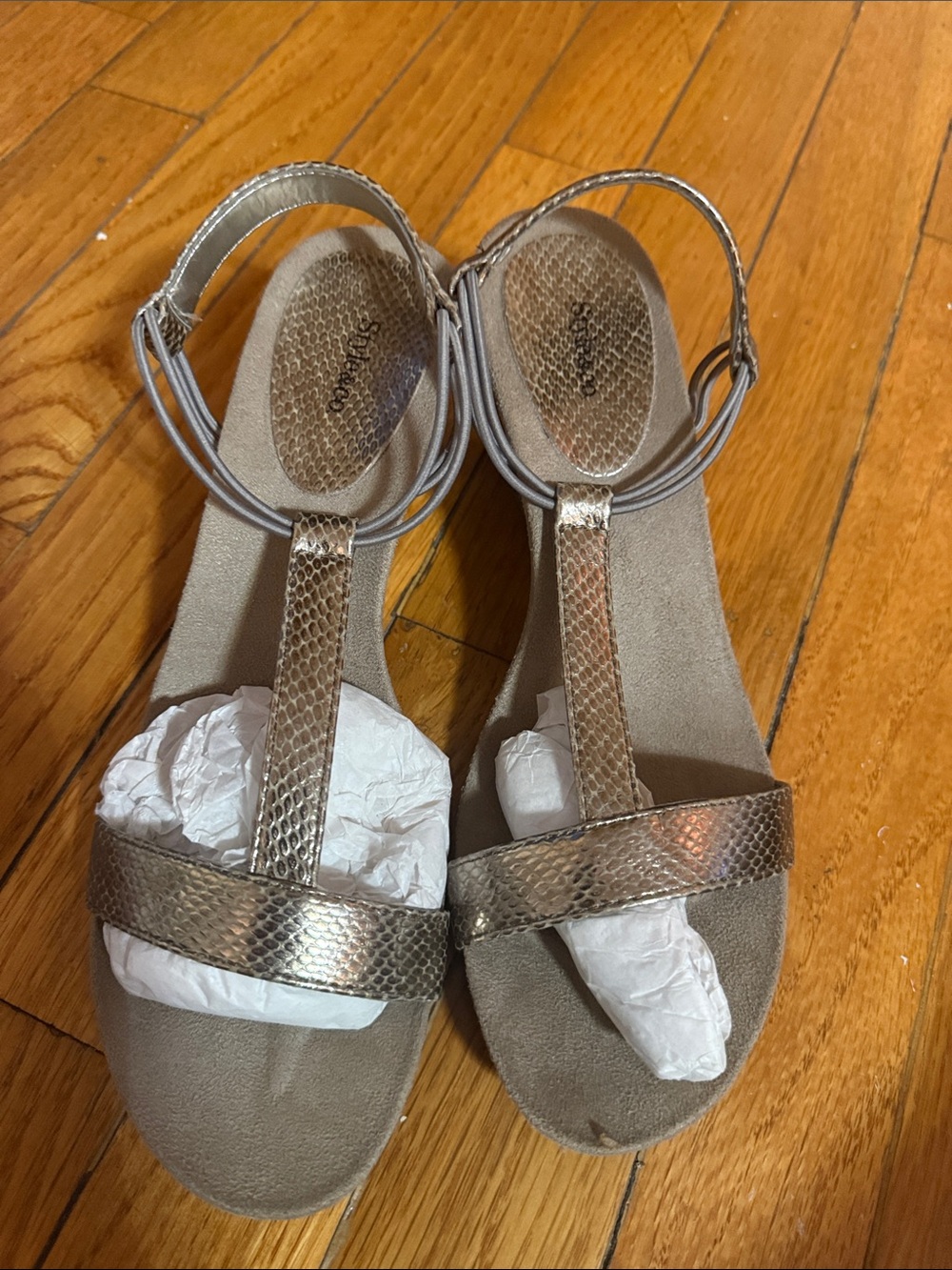 Style & Co. Metallic Bronze T‑Strap Sandals